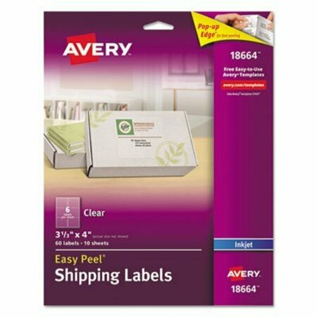 AVERY DENNISON EASY PEEL MAILING LABELS FOR INKJET PRINTERS, 3-1/3 X 4, CLEAR, 60PK 18664